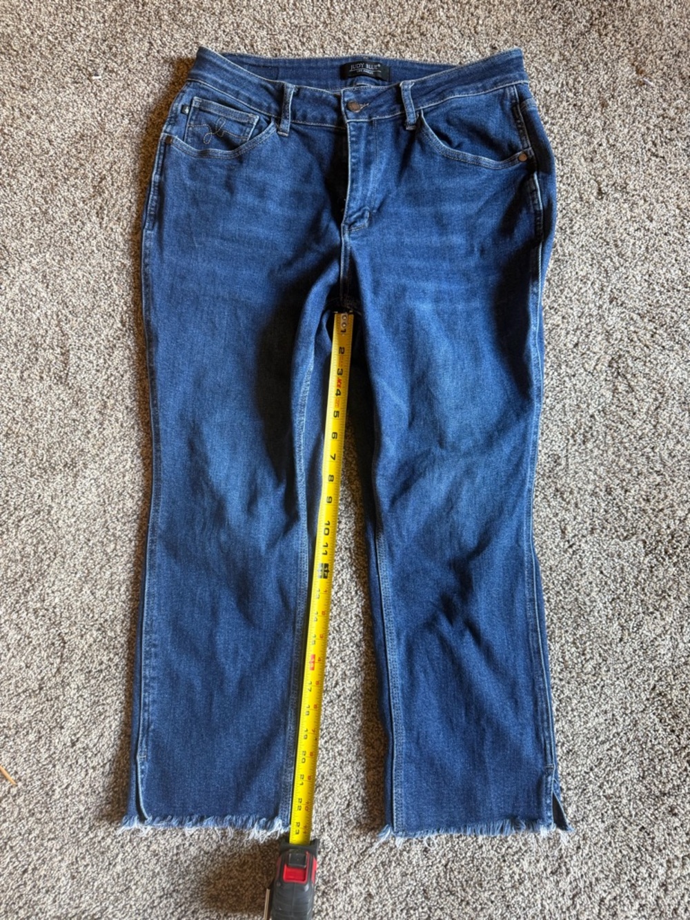 Judy Blue Midnight Indigo Stretch Denim Cropped Frayed Jeans Size 14W - Picture 3 of 7